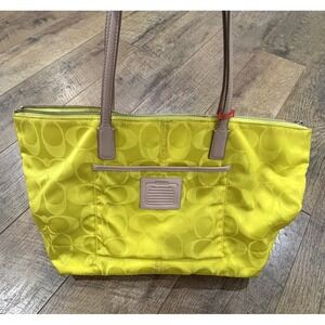 Y2k Coach 24862 East West Signature Nylon Weekend Tote Bag Flourecent‎ Yellow